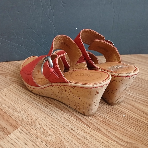Born Red Leather Wedge Sandals - Picture 2 of 10